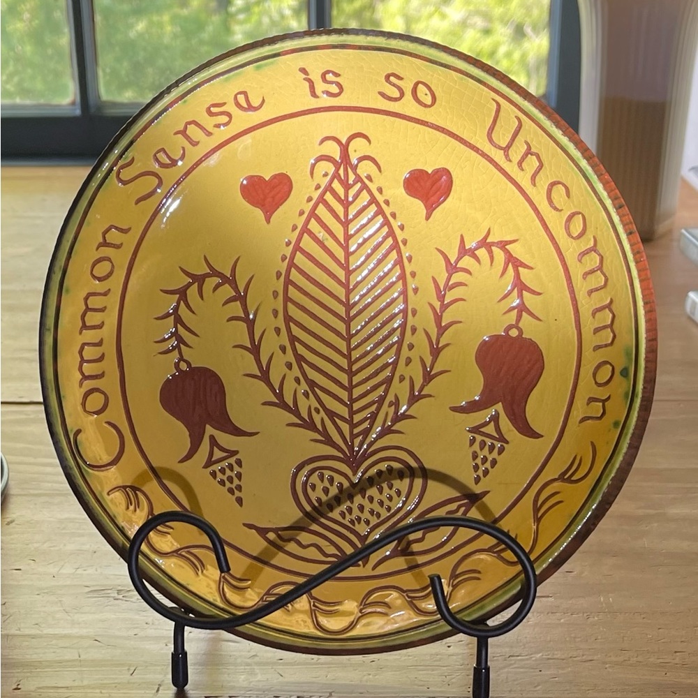 Vintage Pennsylvania Dutch Redware Pottery Plate - Jeff White - 2000